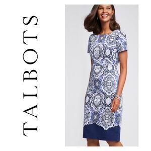 Talbots Navy and White Ornate Midi Dress